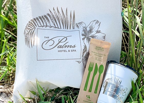 a bag and a drink on the grass