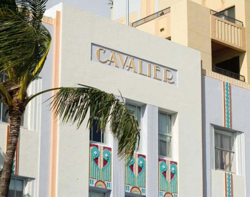 a building with palm trees
