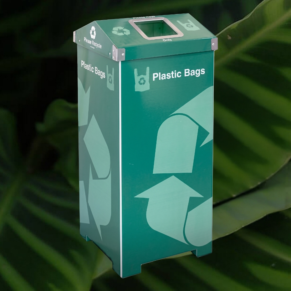 a green recycle bin with a recycle symbol on it