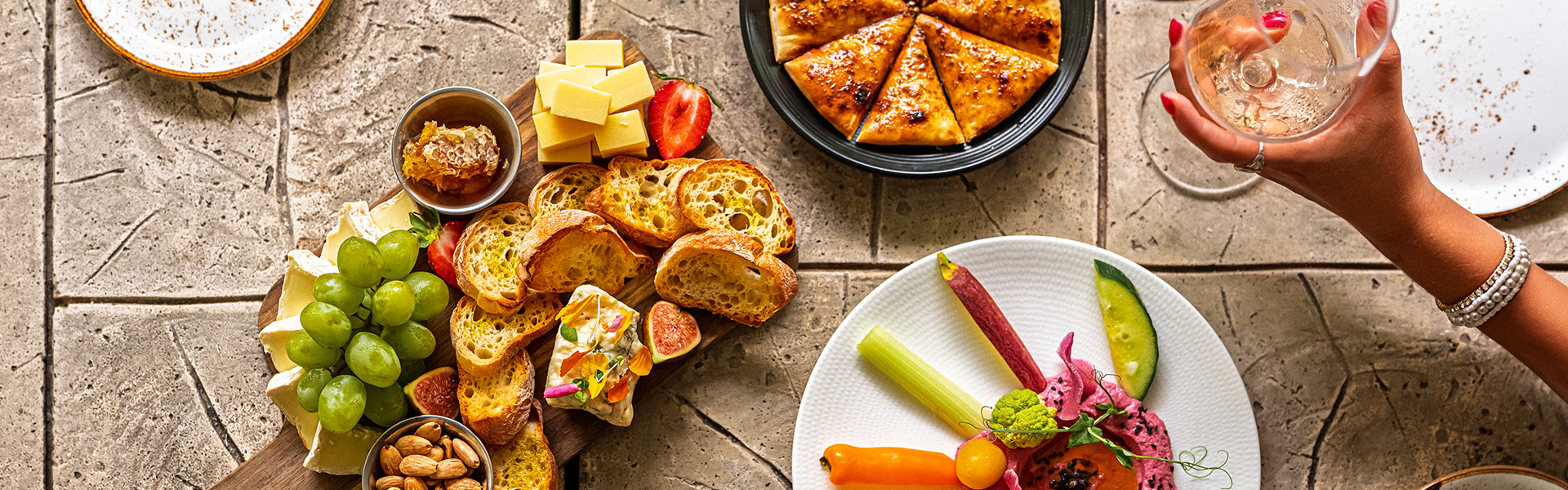 a plate of food and a platter of food