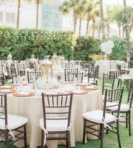 a group of tables set up for a party