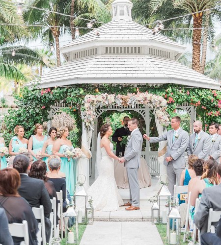 a group of people in a gazebo