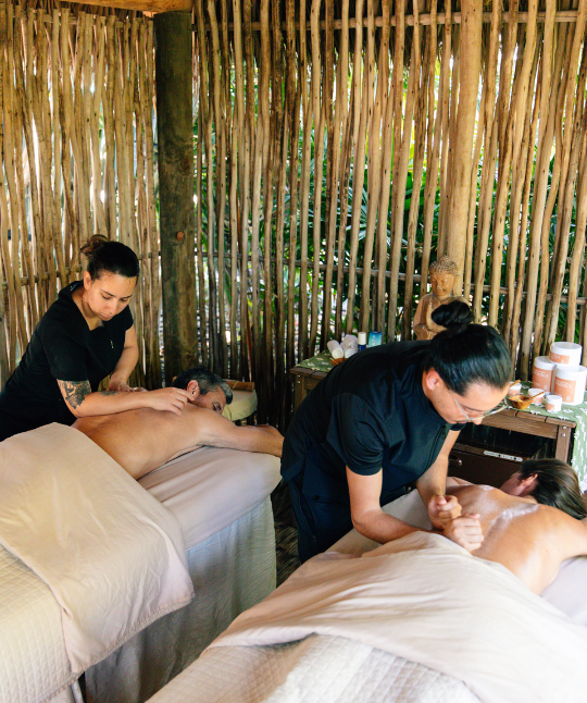 a group of people getting a massage