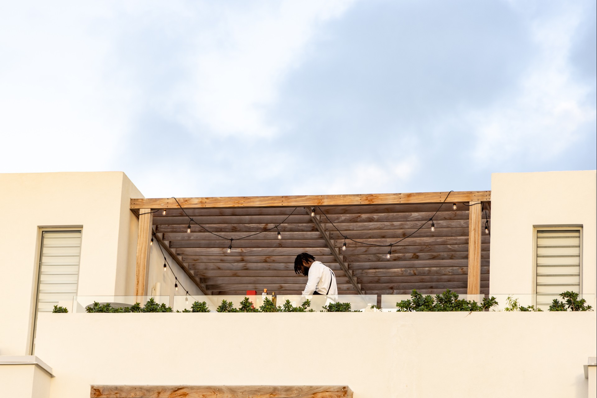 a person standing on a roof
