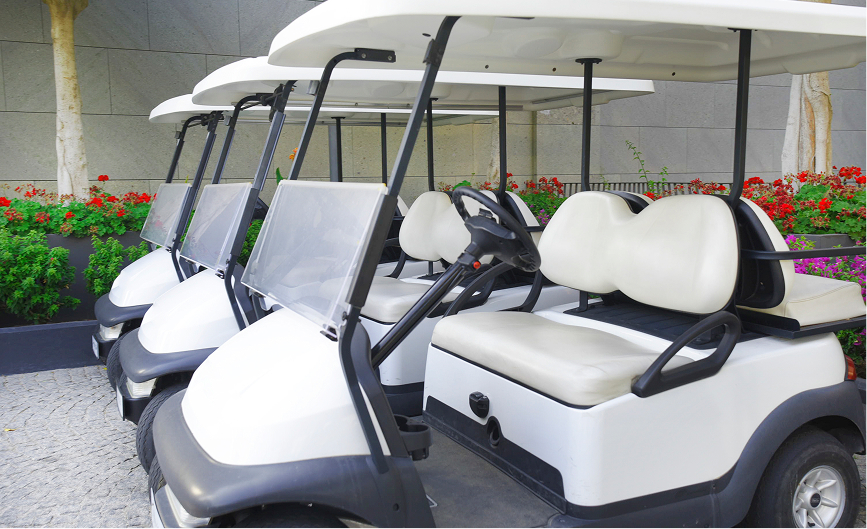 a group of golf carts