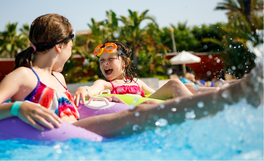 two girls in a pool
