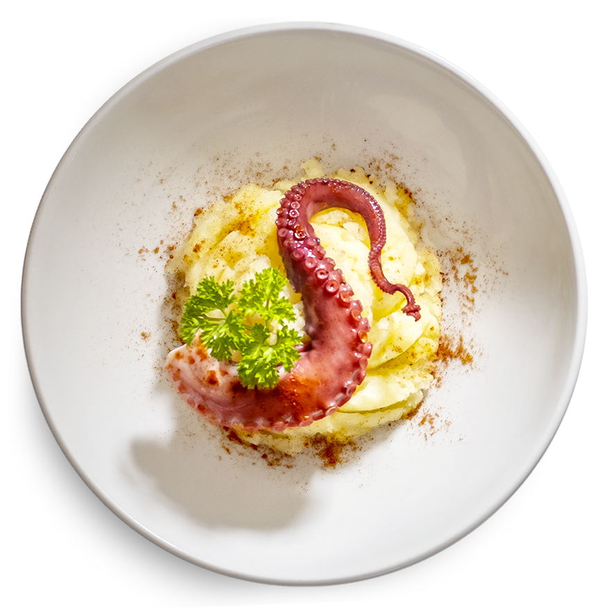 a plate of food with a octopus tentacles on top