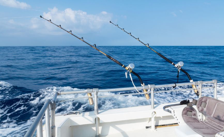two fishing poles on a boat