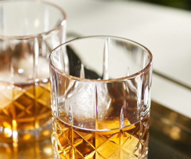 Two glasses of liquor on the rocks