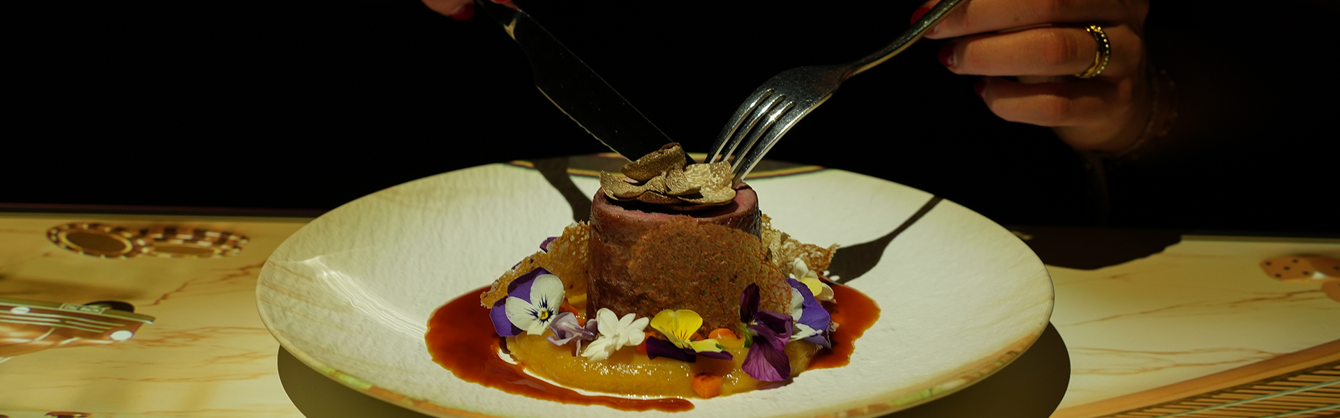 a plate of food with a fork and knife