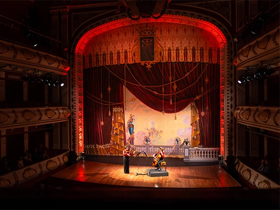 a stage with a band playing on it