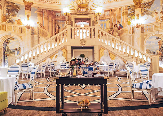 a room with a table and chairs