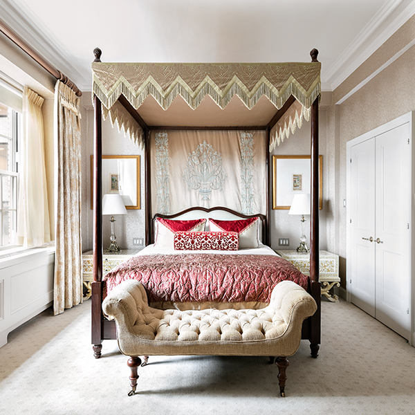 a bed with a canopy over it