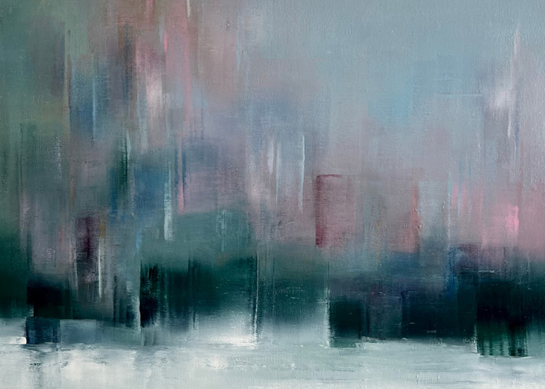 a painting of a city