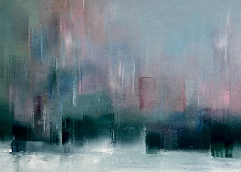 a painting of a city