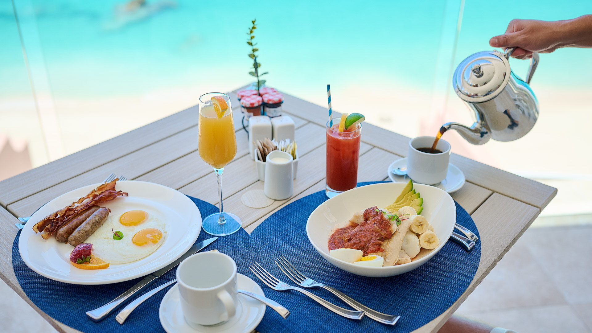 a table with food and drinks on it