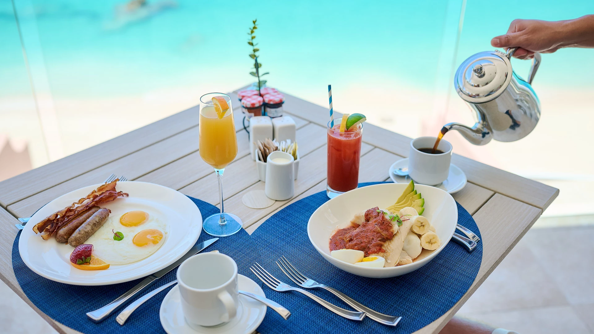 a table with food and drinks on it