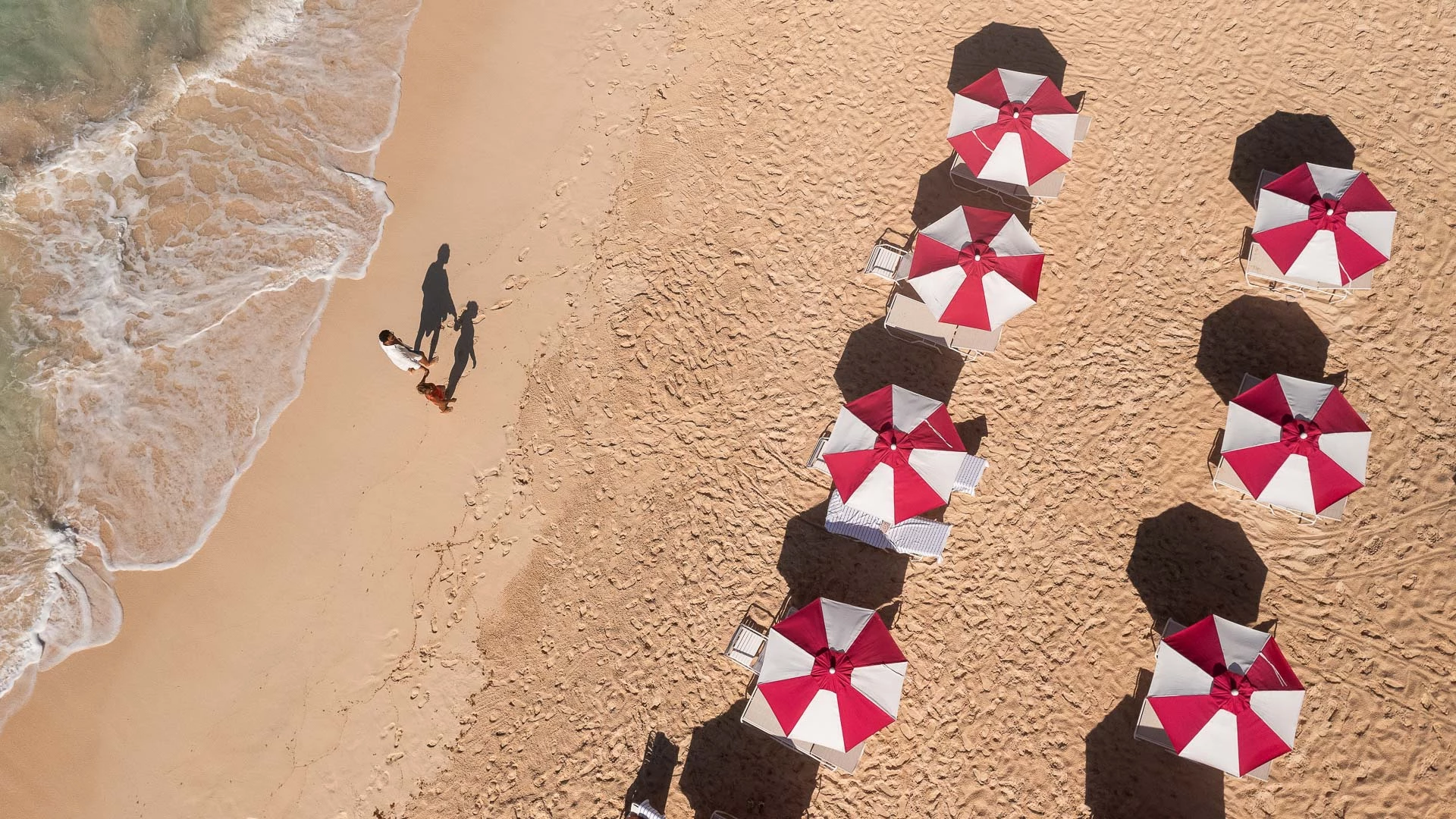 a group of umbrellas on a beach