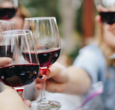a group of people holding wine glasses