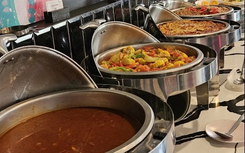 a row of food in containers
