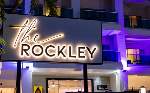 a sign with lights on it