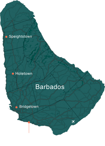 a map of barbados with white text