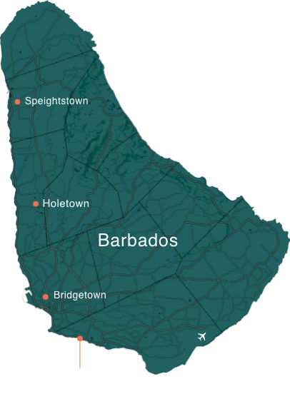 a map of barbados with white text
