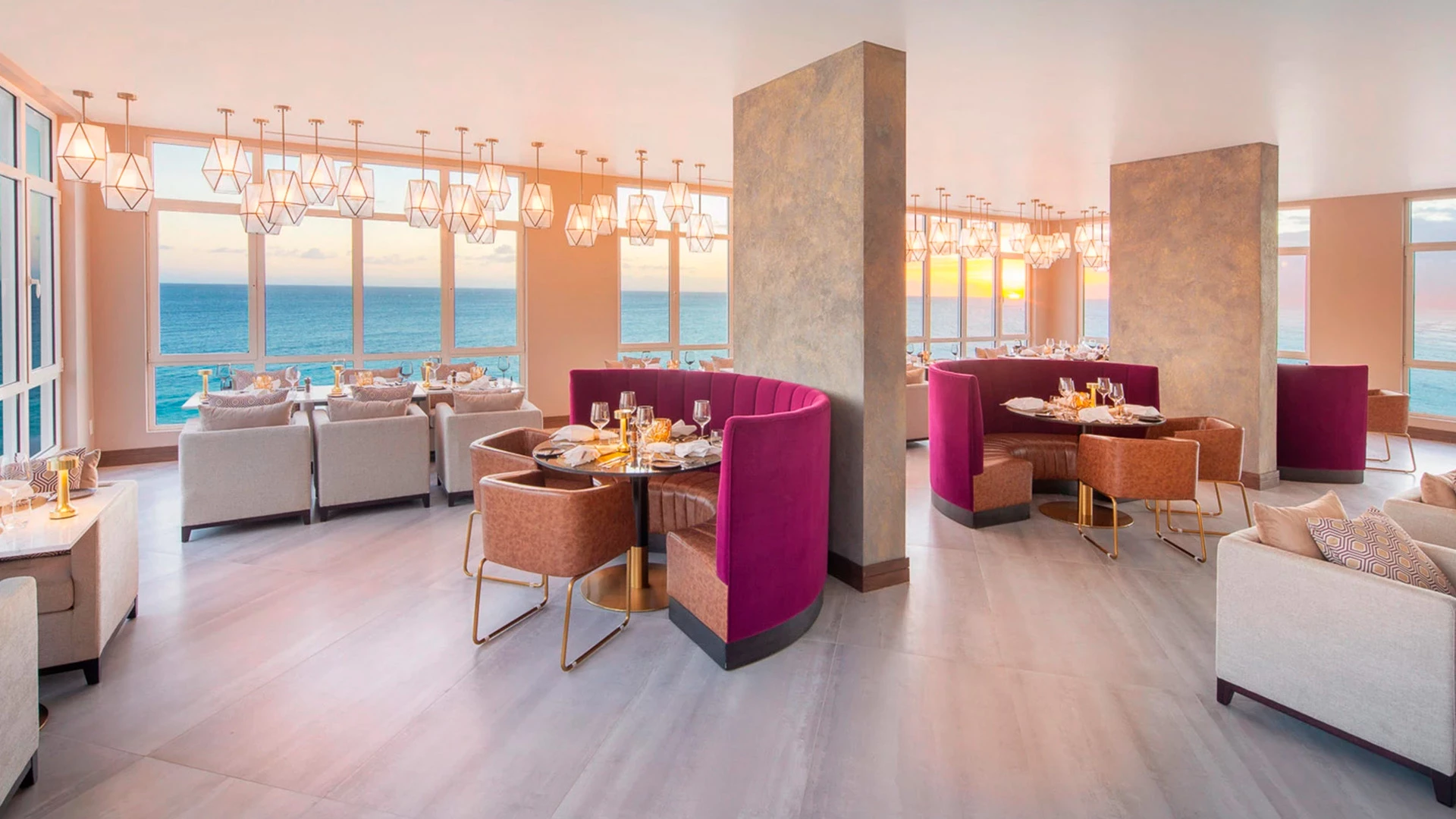 a restaurant with a view of the ocean