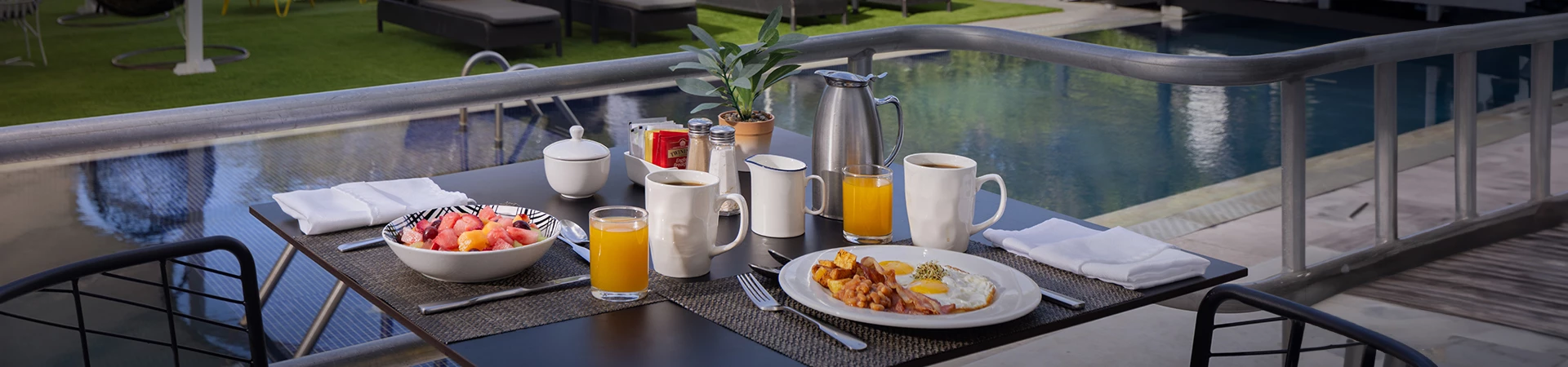 a table with food and drinks on it