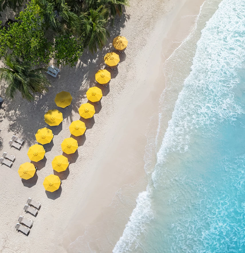 a beach with umbrellas and chairs
