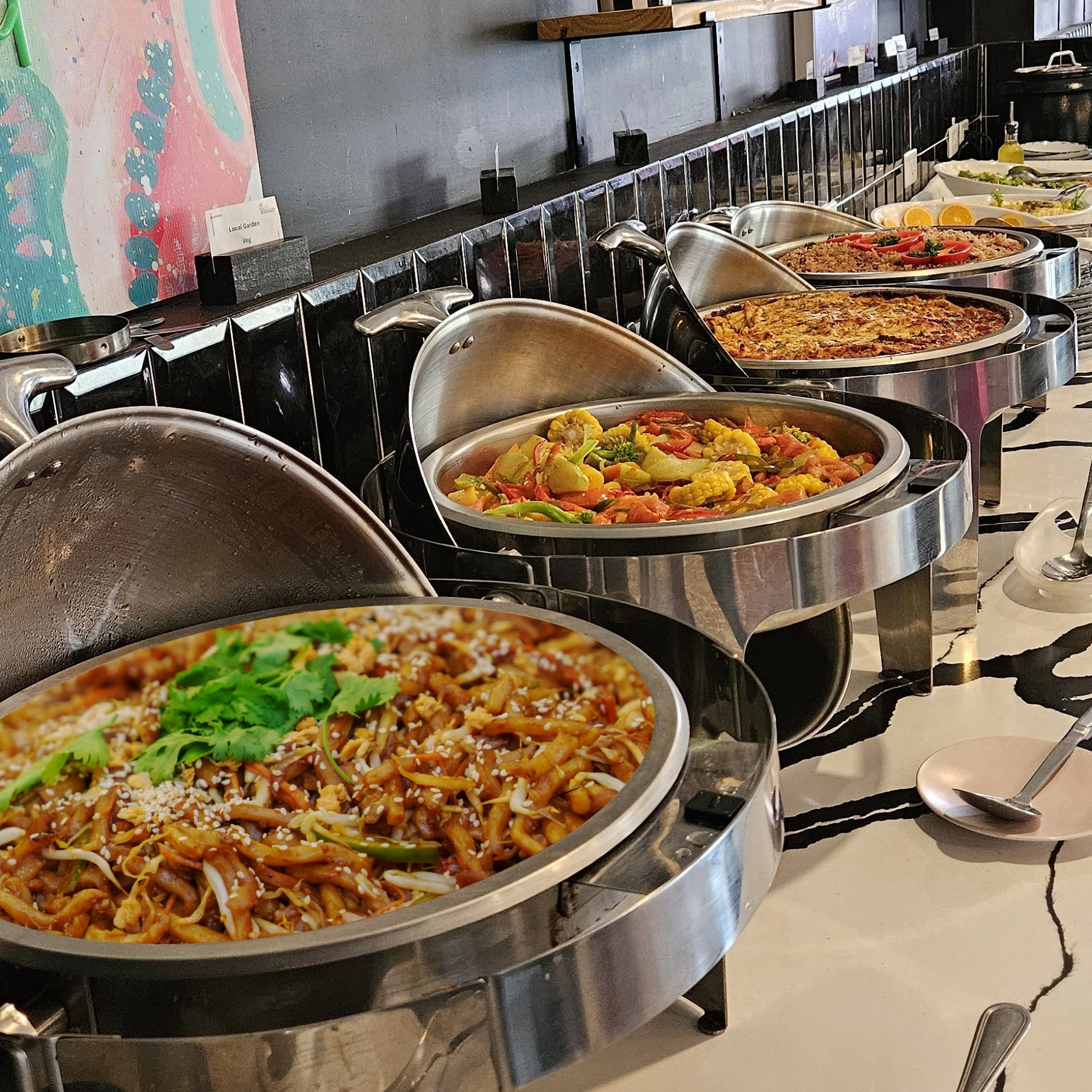 a row of food in containers