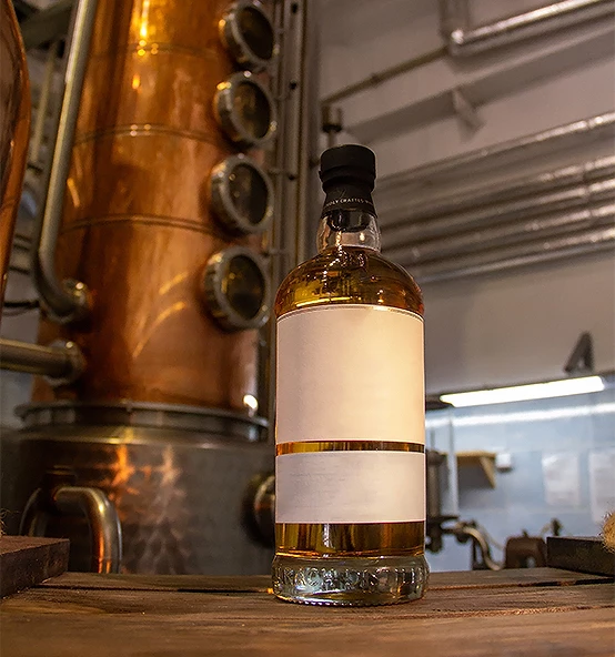 a bottle of alcohol on a table