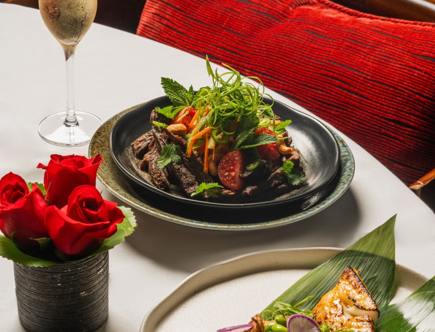 miso cod and thai beef salad