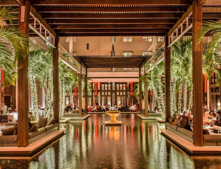 sophisticated restaurant at night