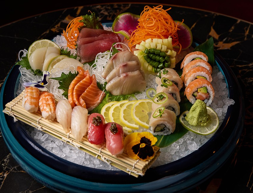 a plate of sushi on ice