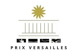 a logo with a gold flower