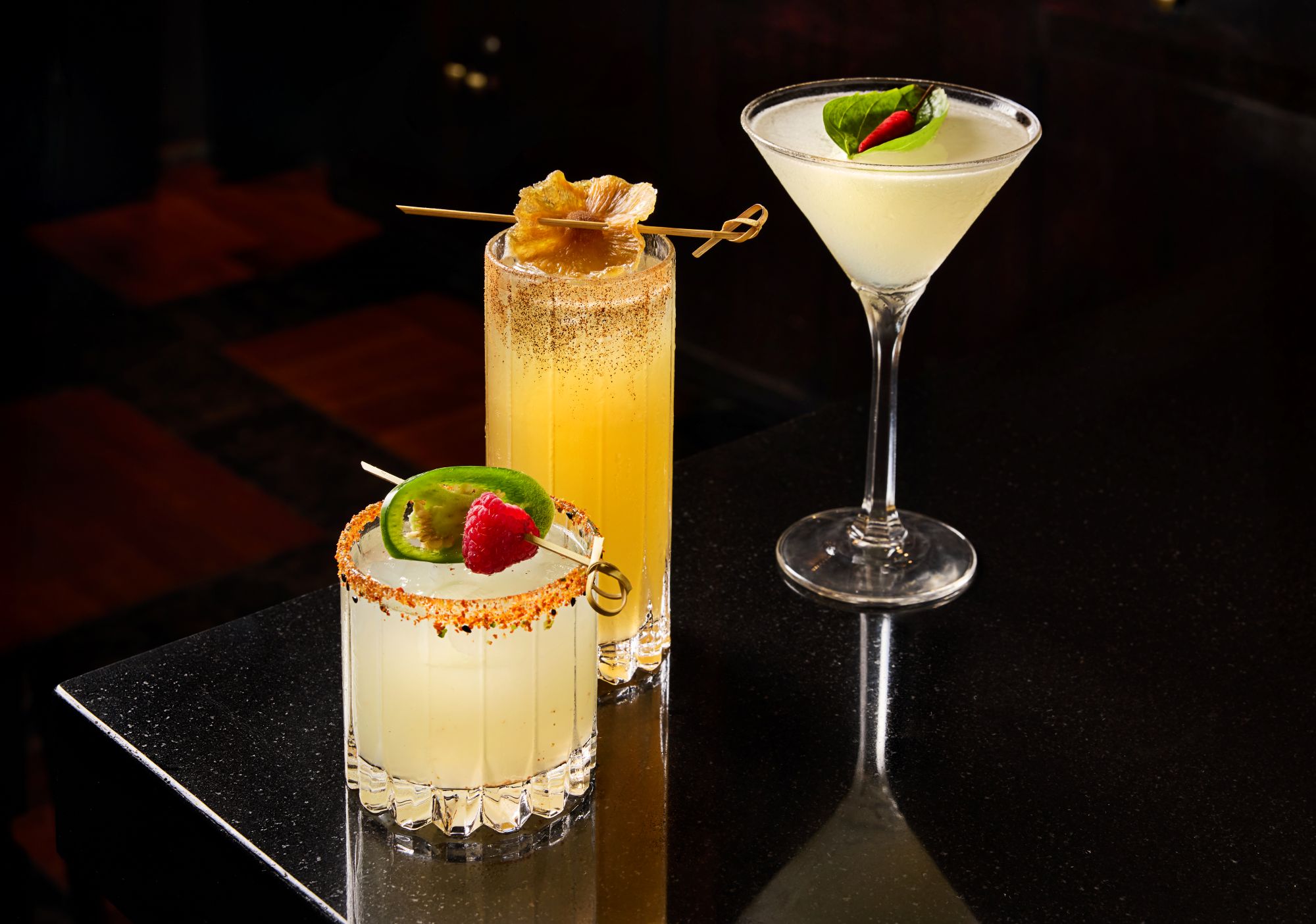 a group of drinks on a table