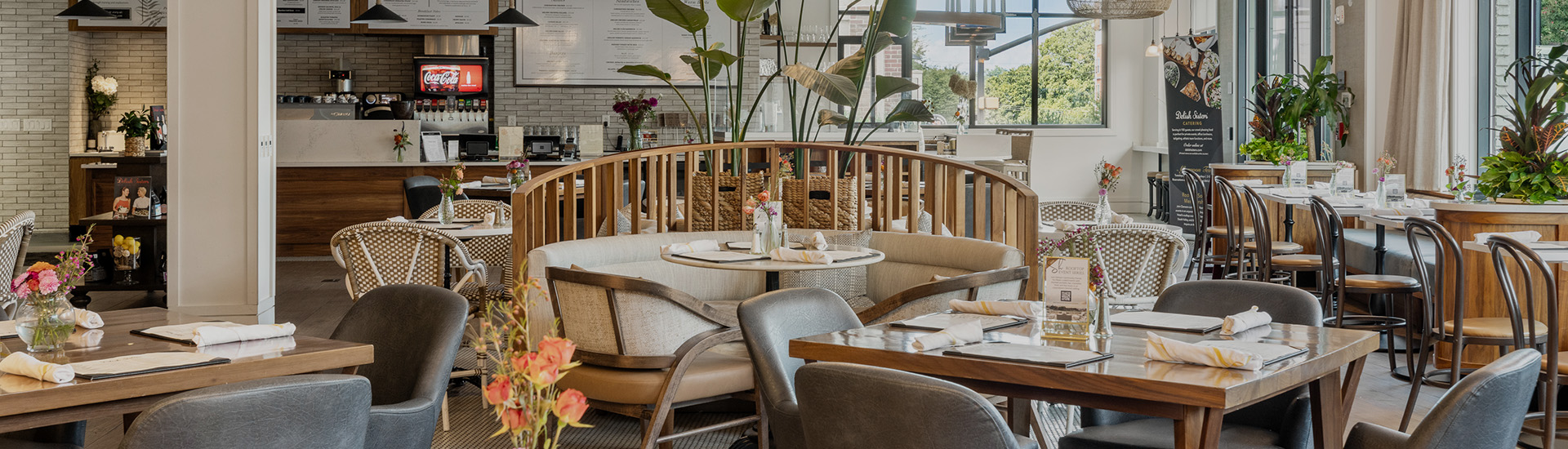 a table and chairs in a restaurant