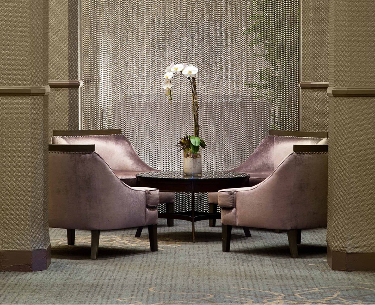 a group of chairs around a table