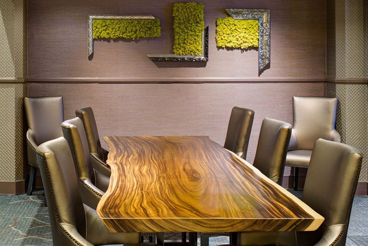 a table and chairs in a room