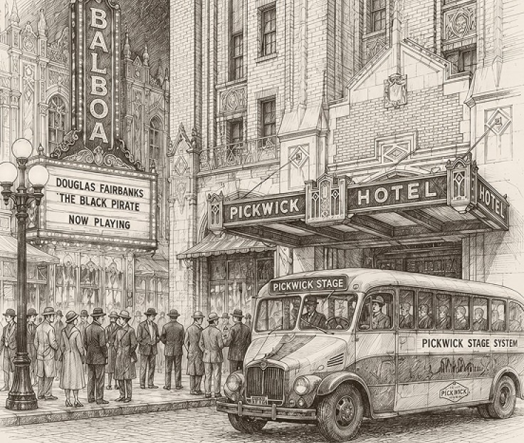 a group of people standing in front of a building