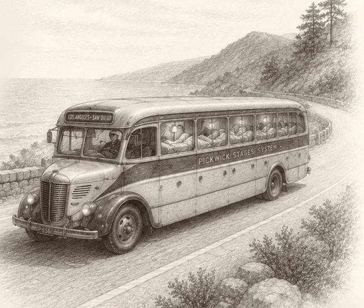 a drawing of a bus driving down a road