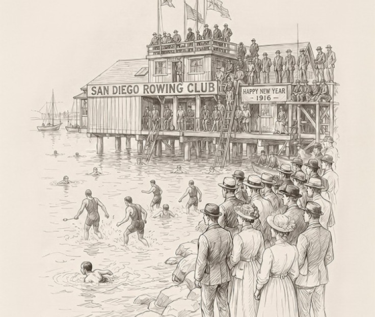 a group of people standing in water