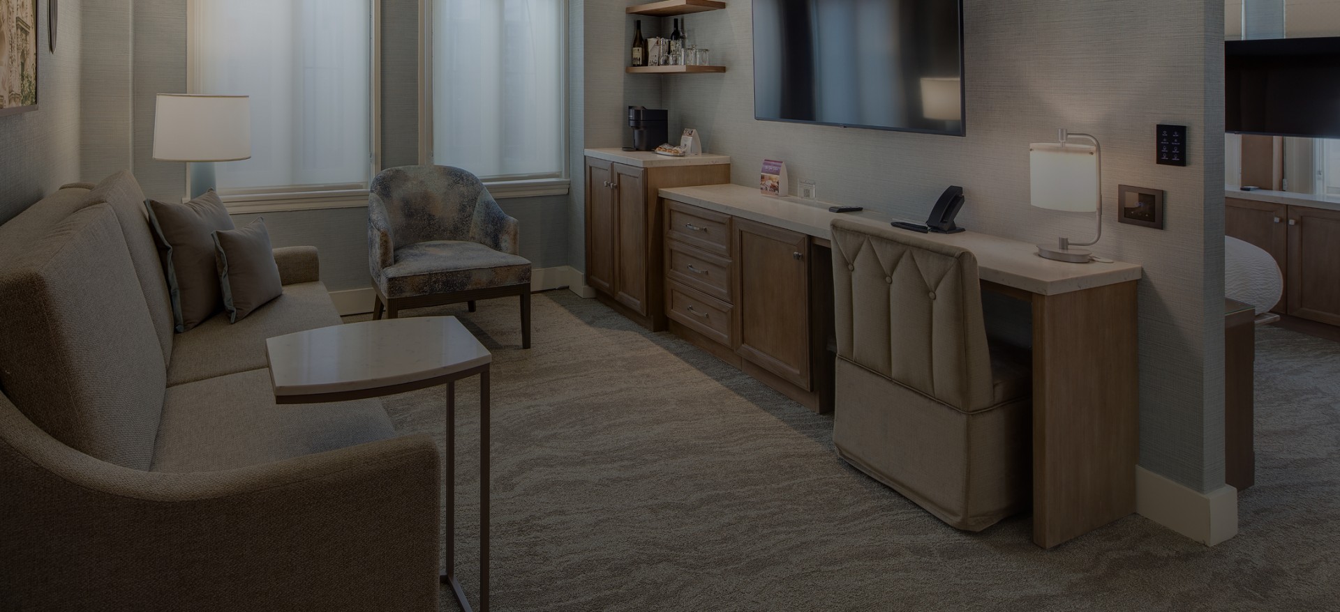 a room with a television and a chair