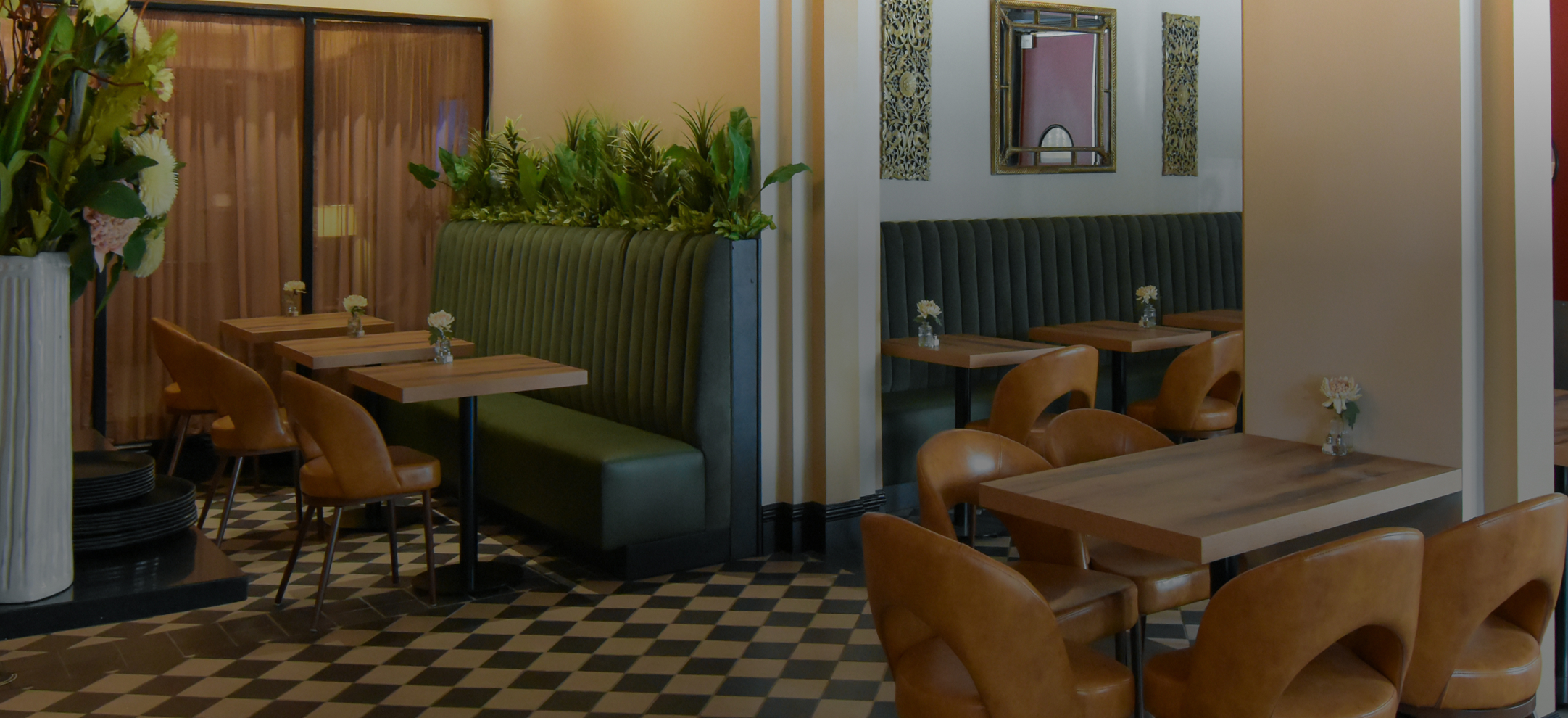 a room with tables and chairs