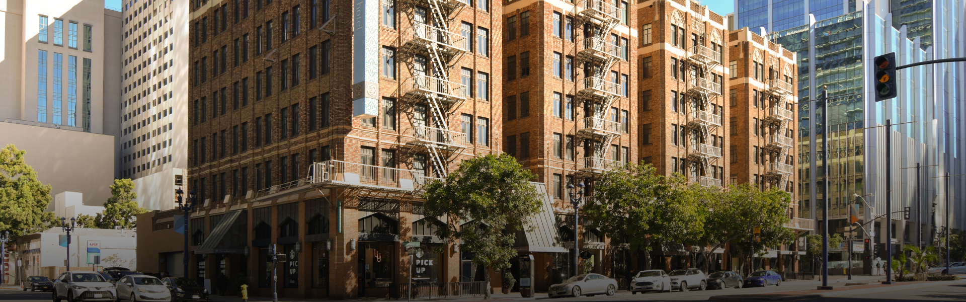 a building with fire escape stairs