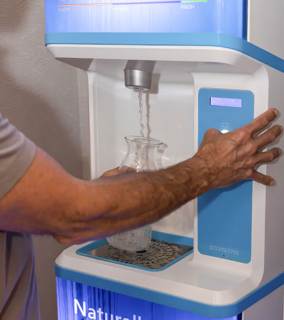 a person using a water fountain