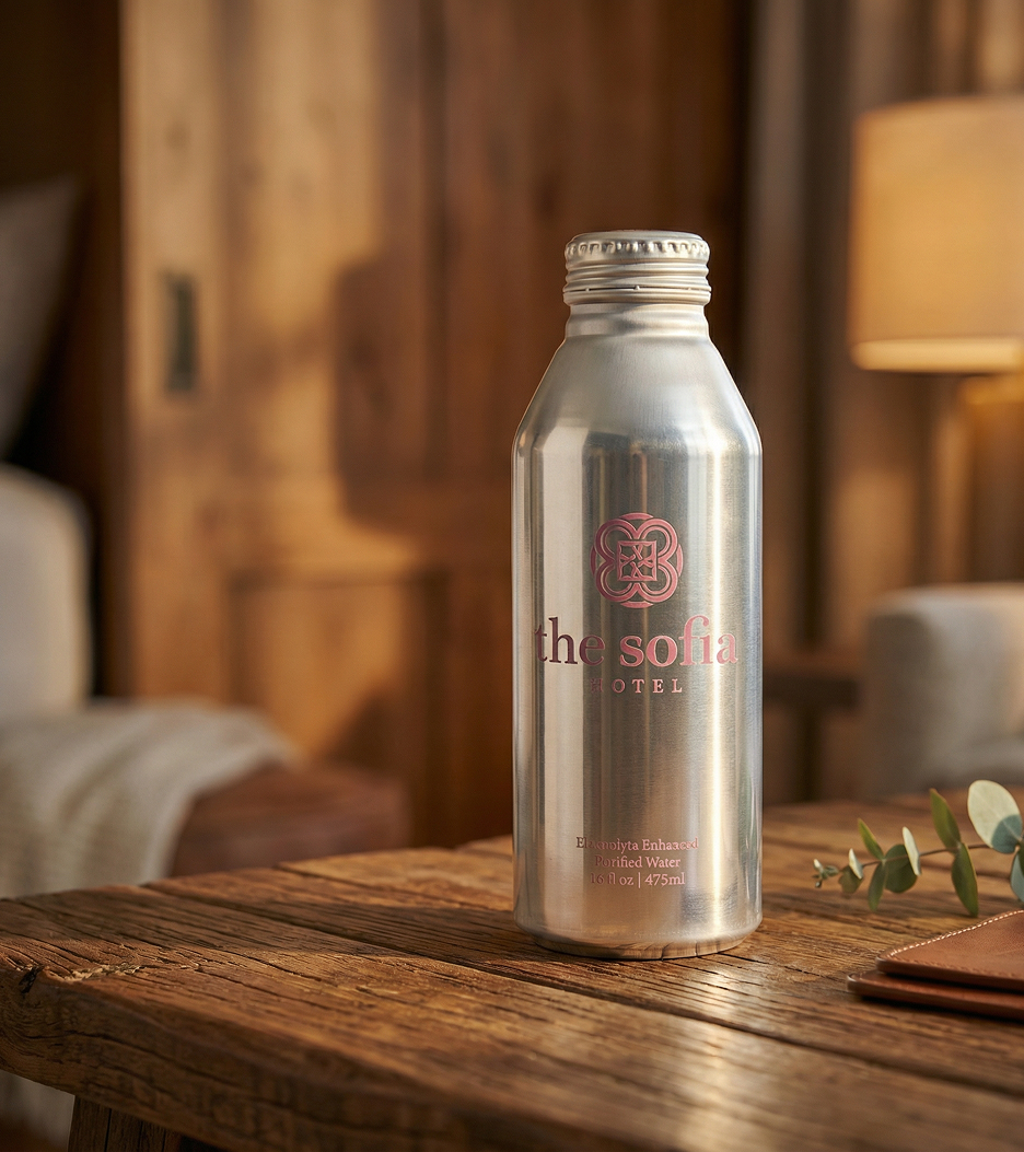 a silver bottle on a table