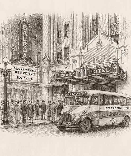 a group of people standing in front of a building