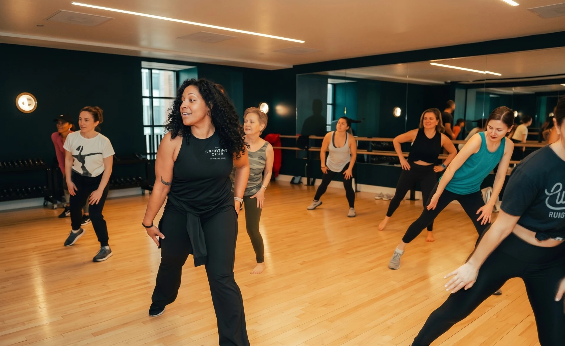a group of people in a dance studio